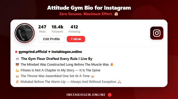 Attitude Gym Bio for Instagram